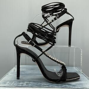 NEW Schutz Women’s Vikki Embellishment Crystal Ankle Tie Sandals Black Size 7B